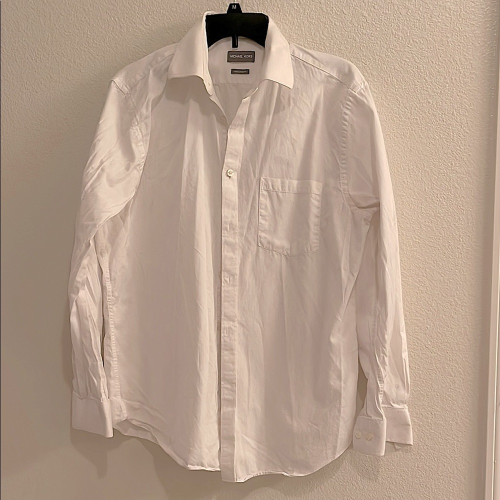 (2 for $20) Michael Kors White Dress Shirt Crisp Cotton Classic. Size L
